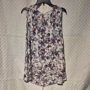 2X Women's Bohemian Vibrant Floral Sleeveless Top - White, Red And Blue